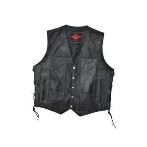 Alpha Cycle Gear Men's Size 2XL Snap Motorcycle Leather Vest Riding Biker Stain